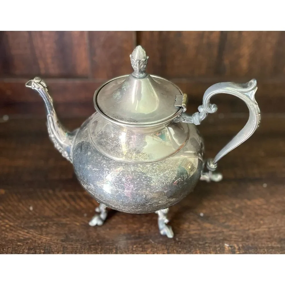 Vintage Silver on Copper  Creamer | Ornate Footed Tea Pot | Collectible